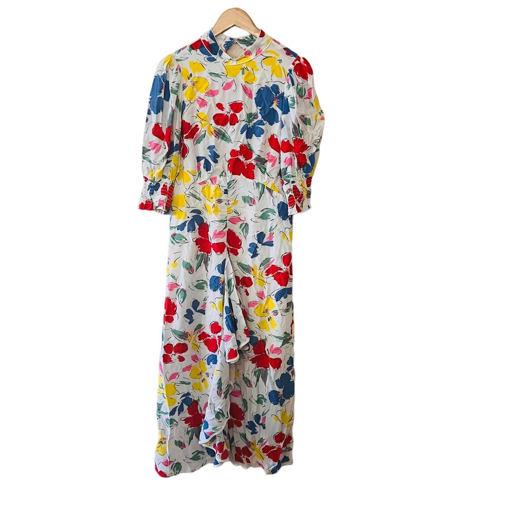 Rixo Target Abstract Floral Mock Neck Ruffle Midi Dress Size 8 Multicolored - Picture 9 of 11